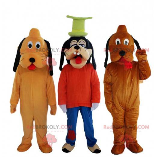 3 mascottes, 2 Pluto-honden en een Disney Goofy-mascotte -