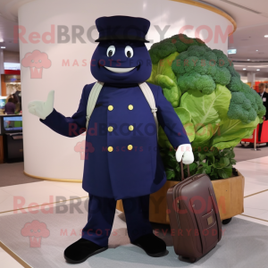 Navy Cauliflower mascot costume character dressed with a Turtleneck and Briefcases