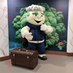 Navy Cauliflower mascot costume character dressed with a Turtleneck and Briefcases