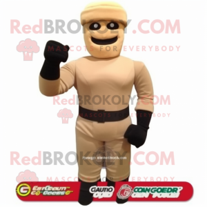 Beige Gi Joe mascot costume character dressed with a Turtleneck and Bracelets