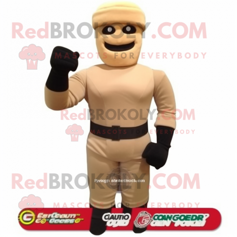 Beige Gi Joe mascot costume character dressed with a Turtleneck and Bracelets Beige Gi Joe mascot costume character dressed with a Turtleneck and Bracelets
