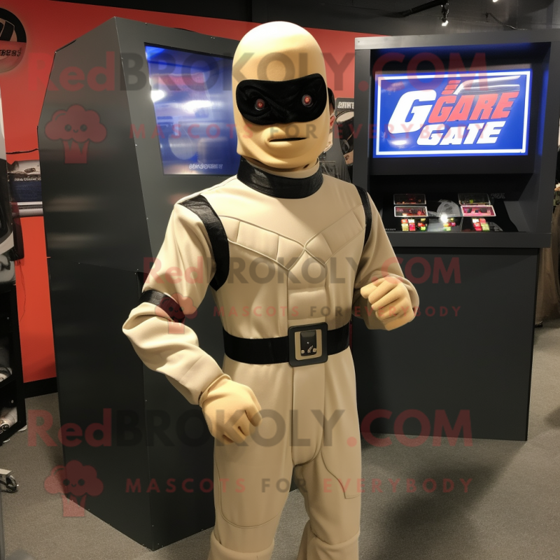 Beige Gi Joe mascot costume character dressed with a Turtleneck and Bracelets