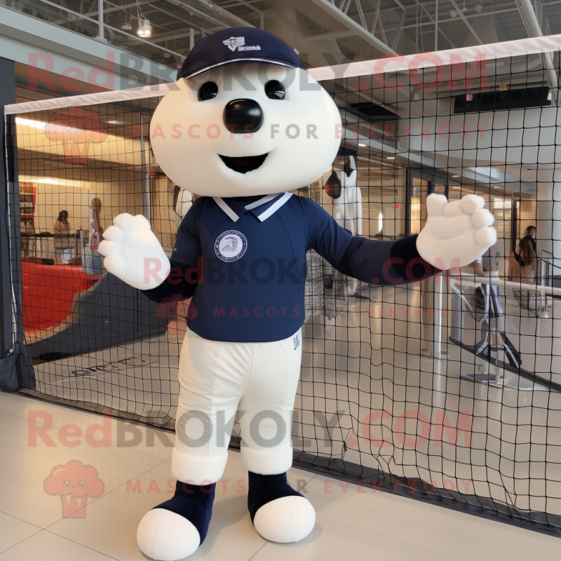 Navy Volleyball Net mascot costume character dressed with a Poplin Shirt and Gloves Navy Volleyball Net mascot costume character dressed with a Poplin Shirt and Gloves