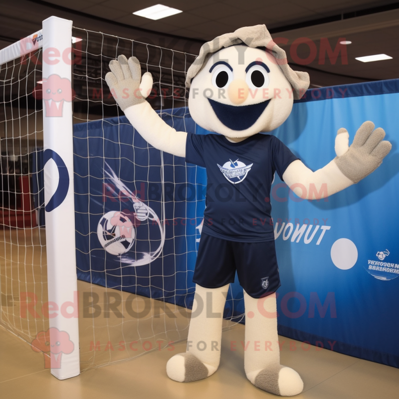 Navy Volleyball Net mascot costume character dressed with a Poplin Shirt and Gloves Navy Volleyball Net mascot costume character dressed with a Poplin Shirt and Gloves