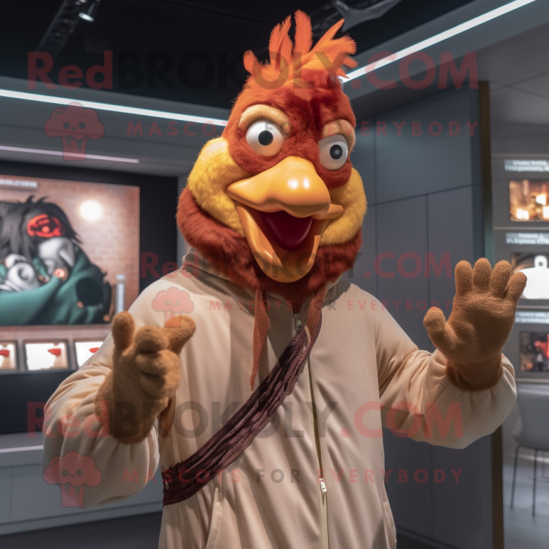 Tan Rooster mascot costume character dressed with a Hoodie and Bracelets Tan Rooster mascot costume character dressed with a Hoodie and Bracelets