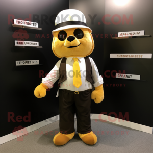 Gold Attorney mascot costume character dressed with a Dress Shirt and Beanies