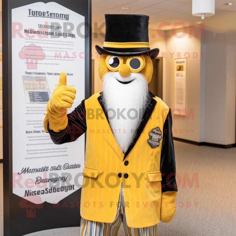Gold Attorney mascot costume character dressed with a Dress Shirt and Beanies Gold Attorney mascot costume character dressed with a Dress Shirt and Beanies