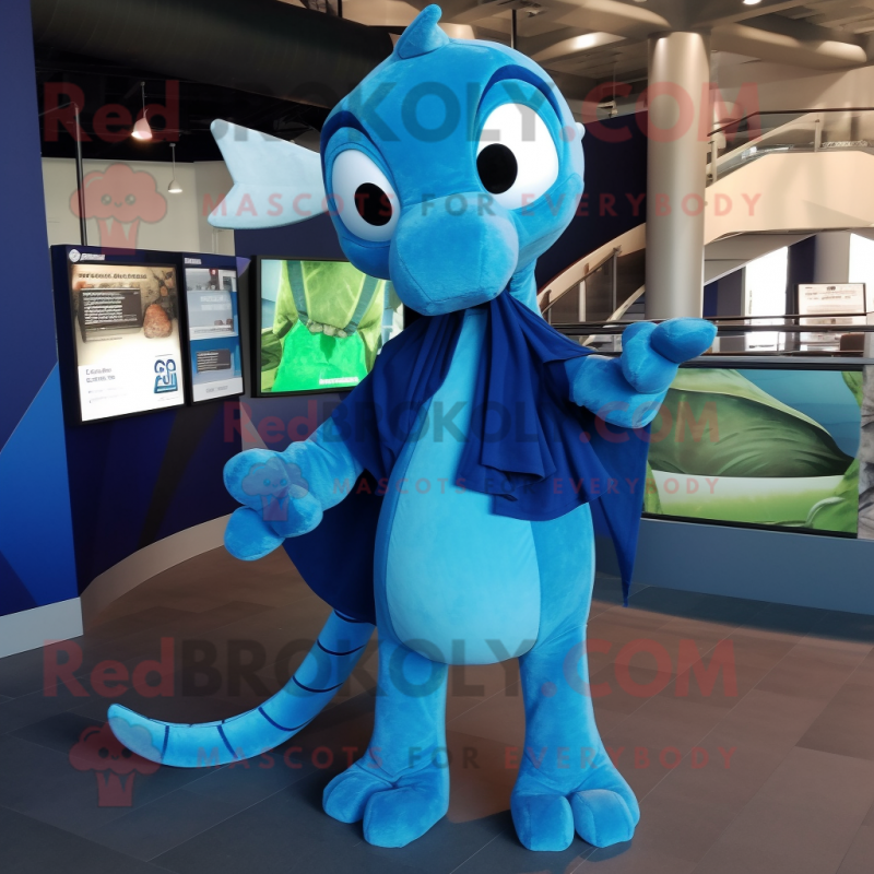 Blue Brachiosaurus mascot costume character dressed with a Hoodie and Bow ties Blue Brachiosaurus mascot costume character dressed with a Hoodie and Bow ties