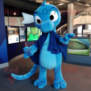 Blue Brachiosaurus mascot costume character dressed with a Hoodie and Bow ties