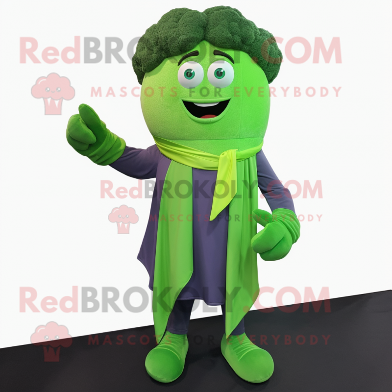 Green Broccoli mascot costume character dressed with a Dress Shirt and Scarves Green Broccoli mascot costume character dressed with a Dress Shirt and Scarves