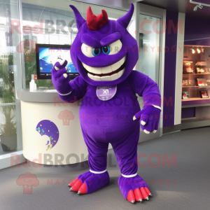 Lila Demon maskot kostym...