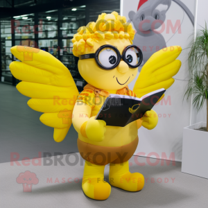 Gul Cupid maskot-draktfigur...