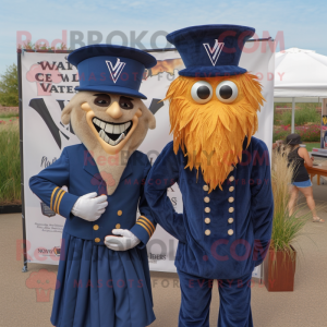 Navy Scarecrow mascot costume character dressed with a V-Neck Tee and Watches