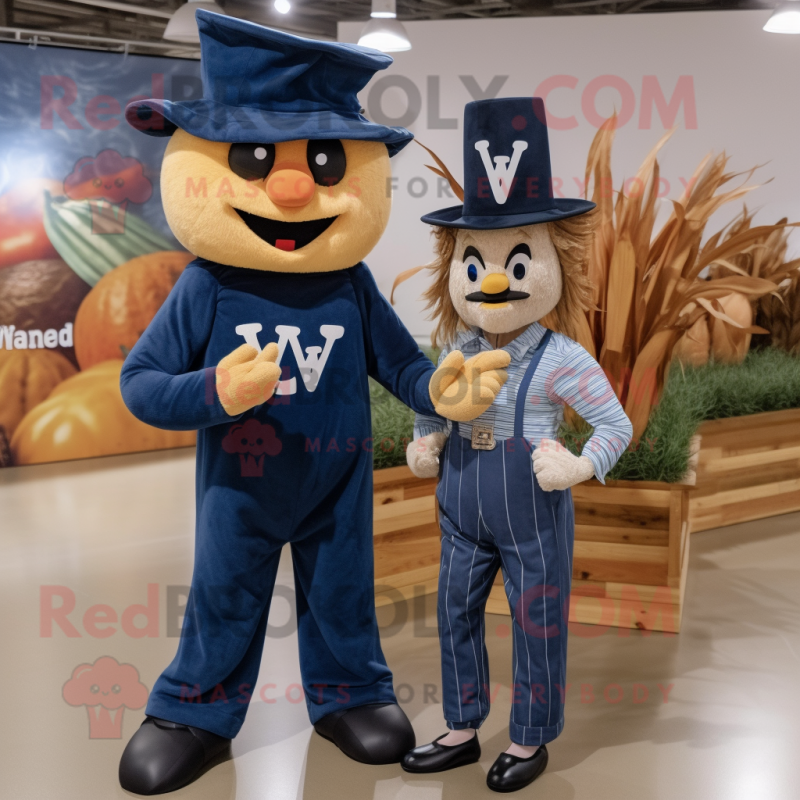 Navy Scarecrow mascot costume character dressed with a V-Neck Tee and Watches