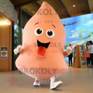 Peach Stingray mascot costume character dressed with a Shorts and Shoe clips