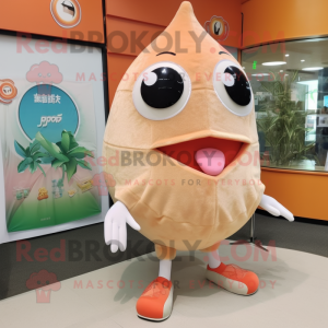 Peach Stingray mascot costume character dressed with a Shorts and Shoe clips