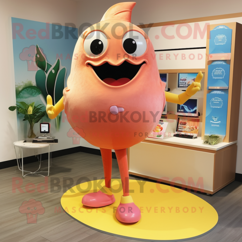 Peach Stingray mascot costume character dressed with a Shorts and Shoe clips