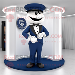 Navy Engagement Ring mascot costume character dressed with a Suit Pants and Cummerbunds