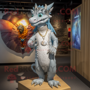Silver Dragon maskot kostym...