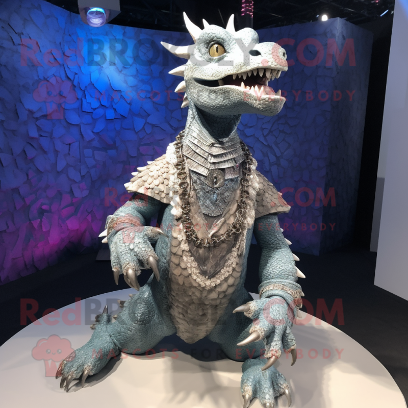 Silver Dragon mascot costume character dressed with a Vest and Necklaces Silver Dragon mascot costume character dressed with a Vest and Necklaces