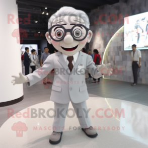 Silver But mascot costume character dressed with a Suit Jacket and Eyeglasses