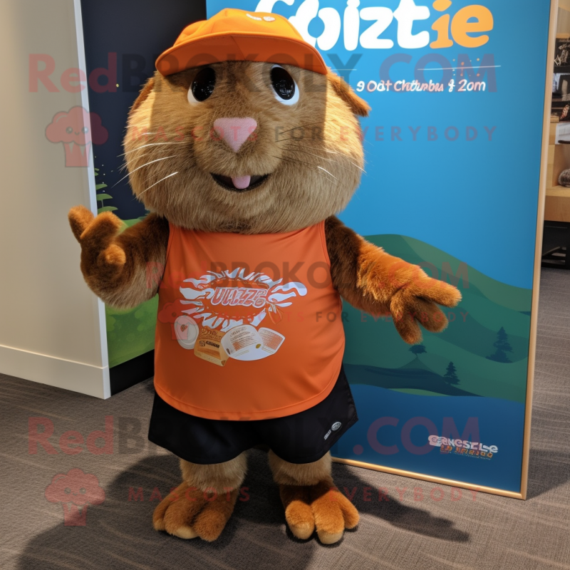 Rust Guinea Pig mascot costume character dressed with a Board Shorts and Pocket squares Rust Guinea Pig mascot costume character dressed with a Board Shorts and Pocket squares