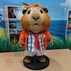 Rust Guinea Pig mascot costume character dressed with a Board Shorts and Pocket squares