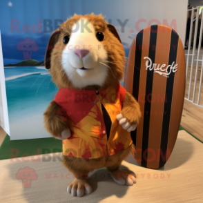 Rust Guinea Pig mascot costume character dressed with a Board Shorts and Pocket squares