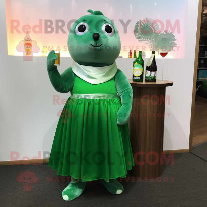 Forest Green Seal mascot costume character dressed with a Cocktail Dress and Shoe clips