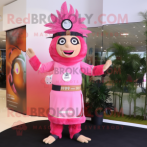 Pink Chief mascot costume character dressed with a Sheath Dress and Keychains