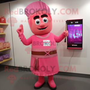 Pink Chief mascot costume character dressed with a Sheath Dress and Keychains