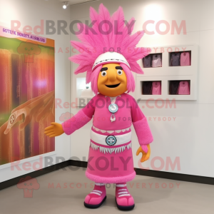 Pink Chief mascot costume character dressed with a Sheath Dress and Keychains