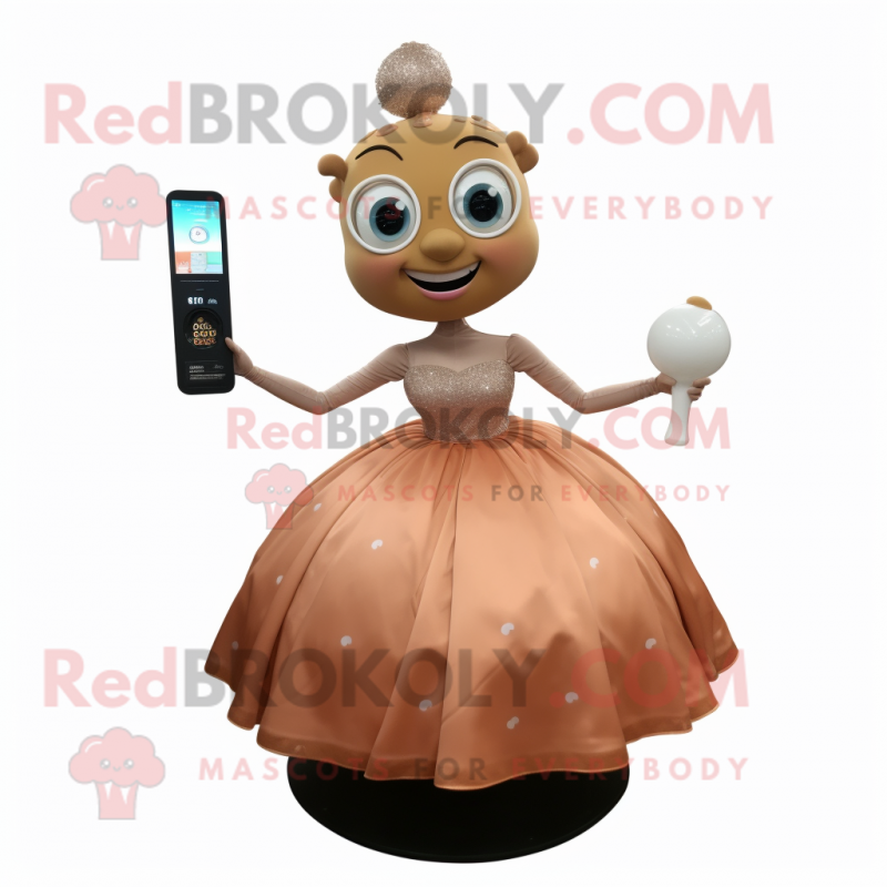 Rust Champagne mascot costume character dressed with a Ball Gown and Digital watches Rust Champagne mascot costume character dressed with a Ball Gown and Digital watches
