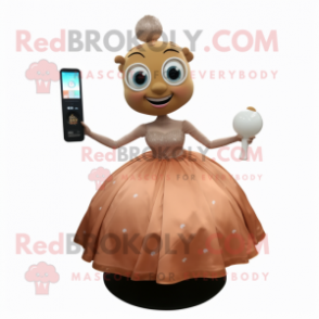 Rust Champagne mascot costume character dressed with a Ball Gown and Digital watches