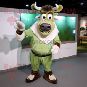 Olive Zebu mascot costume character dressed with a Romper and Gloves