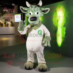 Olive Zebu mascot costume character dressed with a Romper and Gloves