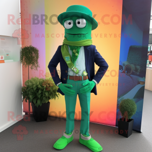 Green Tikka Masala mascot costume character dressed with a Suit Pants and Belts