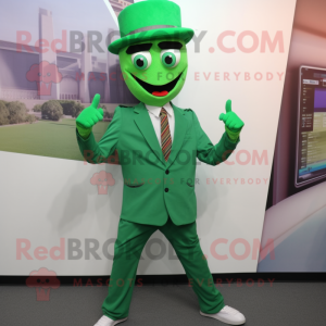 Green Tikka Masala mascot costume character dressed with a Suit Pants and Belts