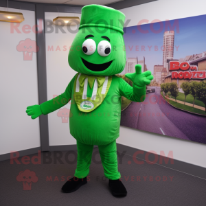 Green Tikka Masala mascot costume character dressed with a Suit Pants and Belts
