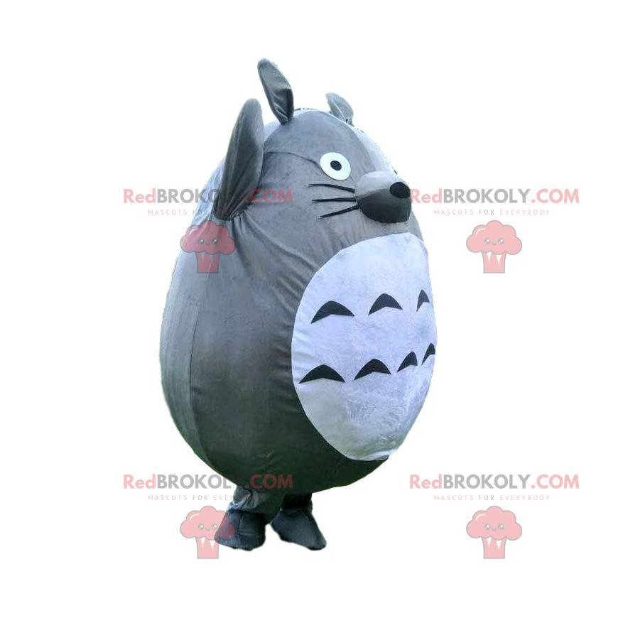 Mascote Totoro, guaxinim cinza e branco, fantasia de desenho