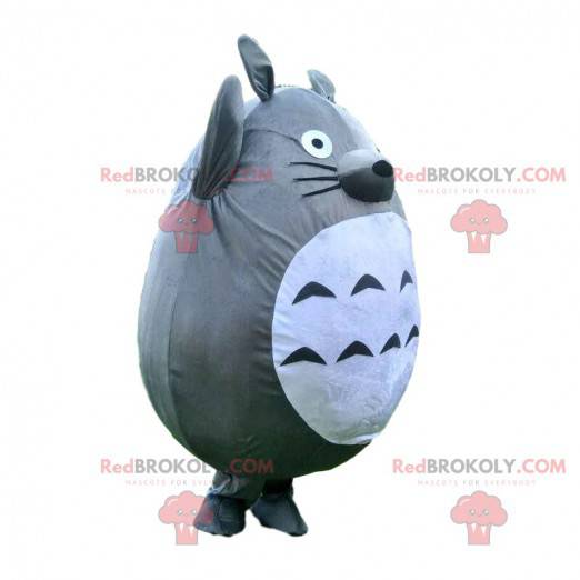 Mascote Totoro, guaxinim cinza e branco, fantasia de desenho
