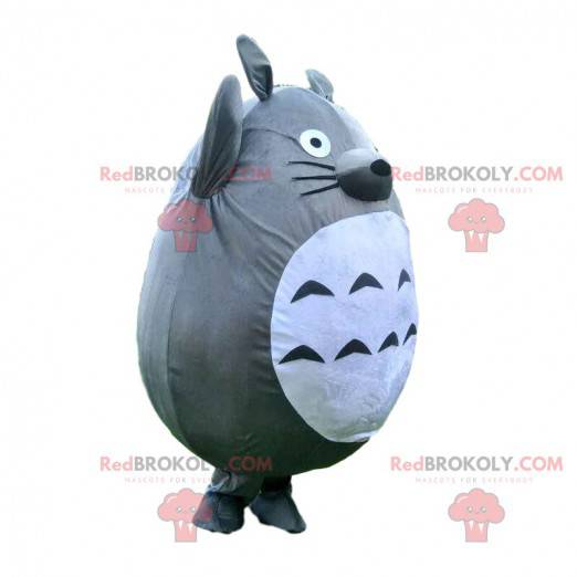 Maskot Totoro, mýval šedý a bílý, kreslený kostým -