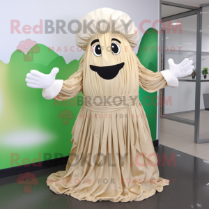 Beige Pesto Pasta mascot costume character dressed with a Maxi Skirt and Gloves