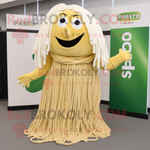 Beige Pesto Pasta mascot costume character dressed with a Maxi Skirt and Gloves