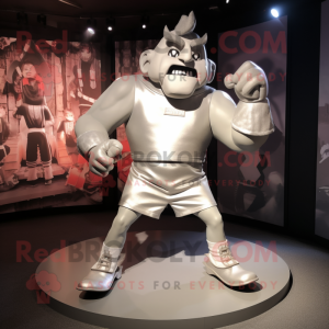 Silver Strongman mascot costume character dressed with a Running Shorts and Wraps