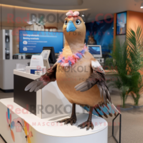 Tan Passenger Pigeon mascot costume character dressed with a Bikini and Bracelets