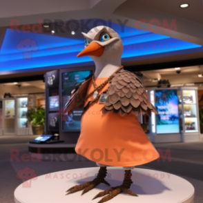 Tan Passenger Pigeon mascot costume character dressed with a Bikini and Bracelets