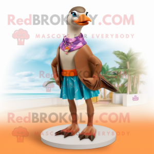 Tan Passenger Pigeon mascot costume character dressed with a Bikini and Bracelets