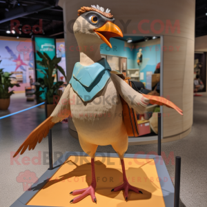 Tan Passenger Pigeon mascot costume character dressed with a Bikini and Bracelets