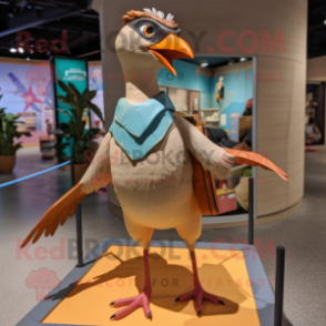 Tan Passenger Pigeon mascot costume character dressed with a Bikini and Bracelets